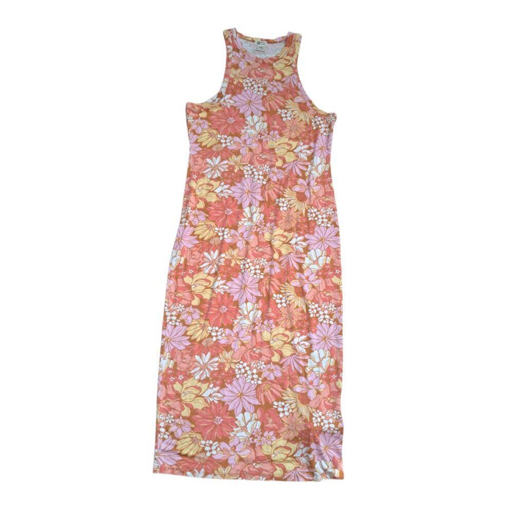 Billabong Women's Orange Floral Multi Tank Midi Dress Sleeveless Vacation Sz XL